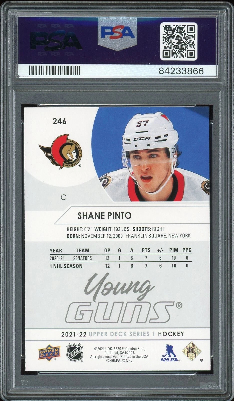 2021 Upper Deck #246 Shane Pinto PSA 9 Mint
