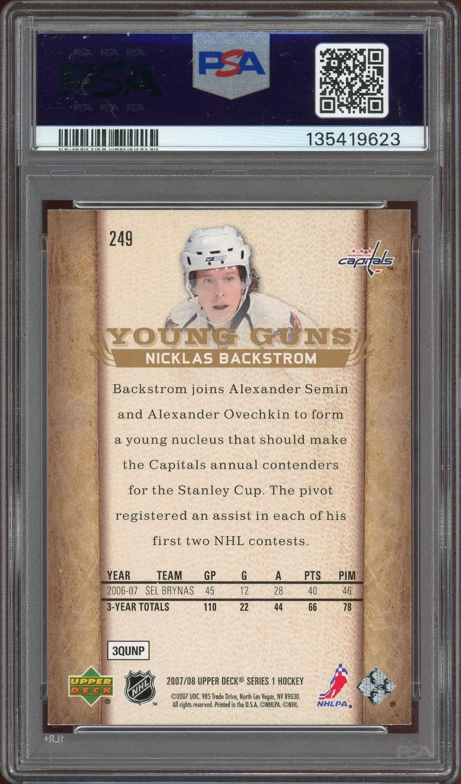 2007 Upper Deck #249 Nicklas Backstrom PSA 9 Mint