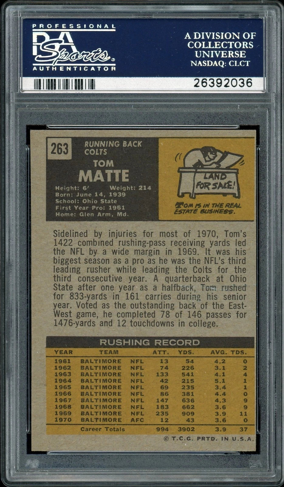 1971 Topps #263 Tom Matte PSA 5 EX