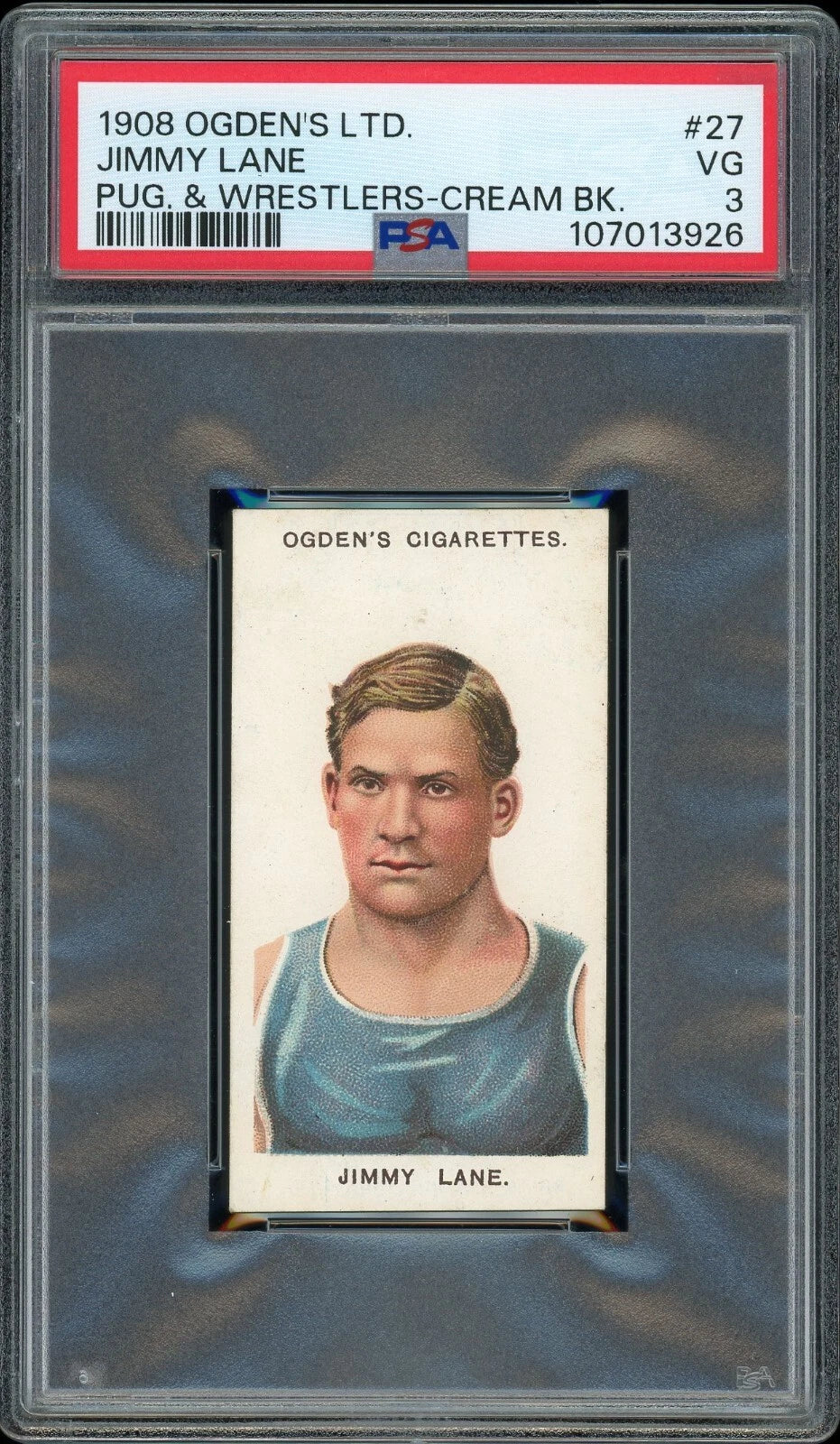 1908 Ogden's LTD #27 Jimmy Lane Pugilists & Wrestlers Cream Back PSA 3 VG