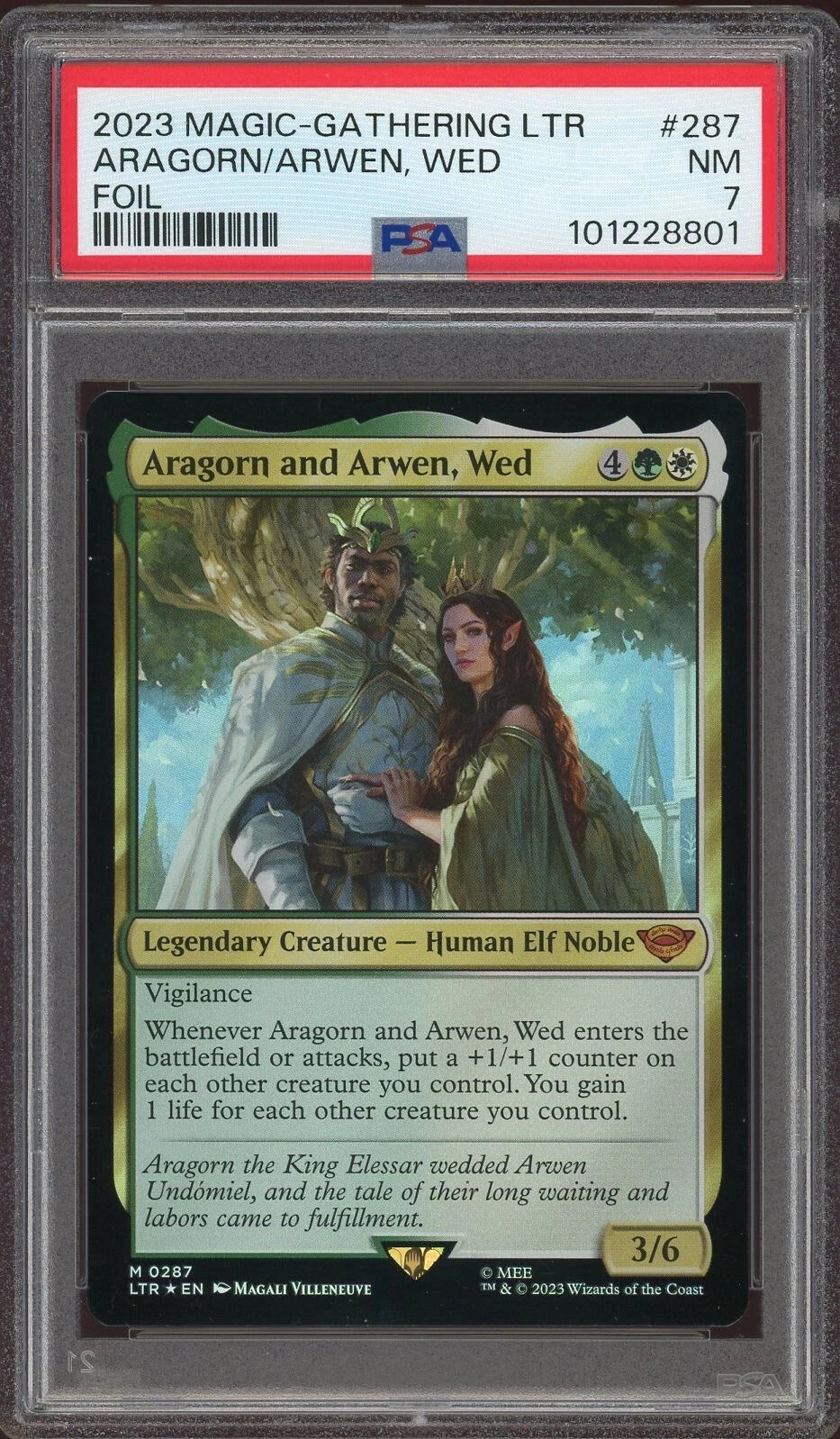 2023 Lord of the Rings #287 Aragorn and Arwen, Wed Foil PSA 7 NM