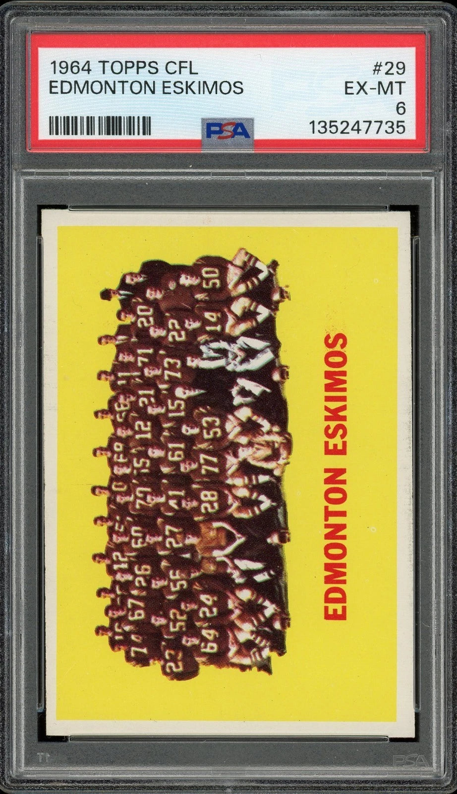 1964 Topps CFL #29 Edmonton Eskimos PSA 6 EX-MT