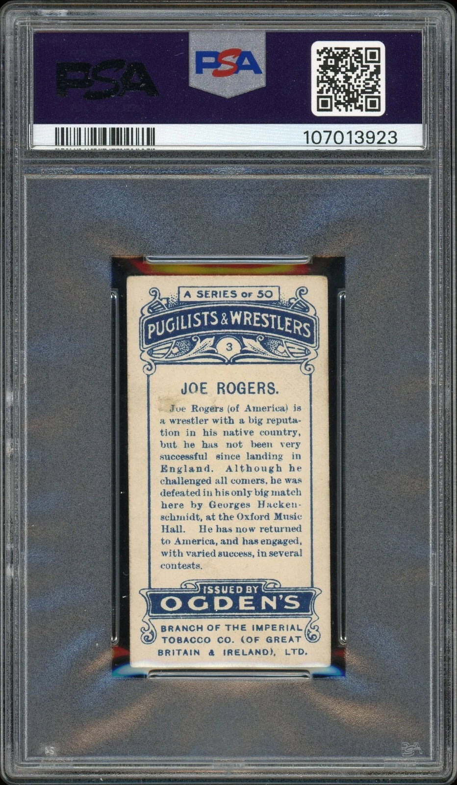 1908 Ogden's LTD. #3 Joe Rogers Pugilists & Wrestlers PSA 2 GOOD