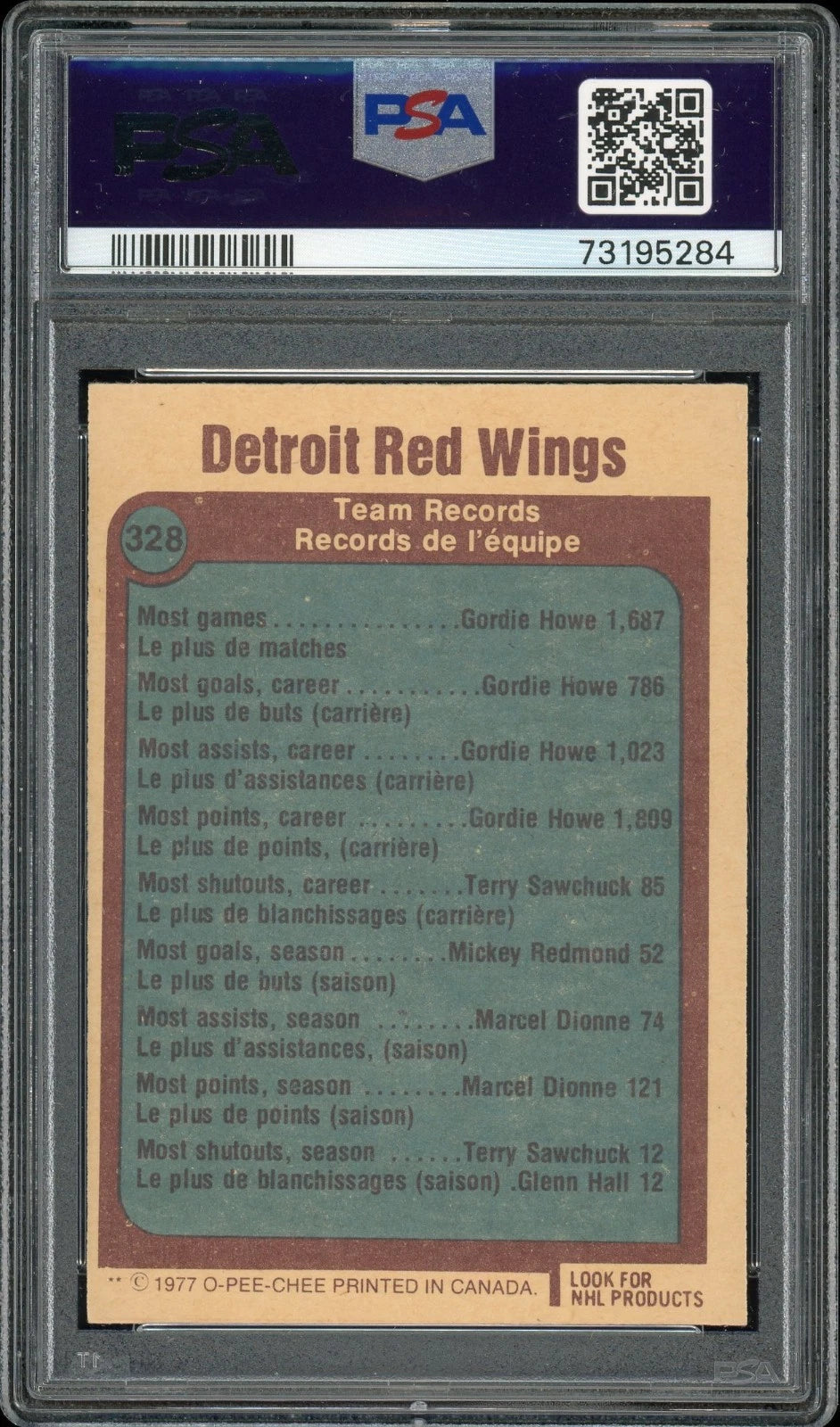 1977 O-Pee-Chee #328 Red Wing Logo PSA 9 Mint