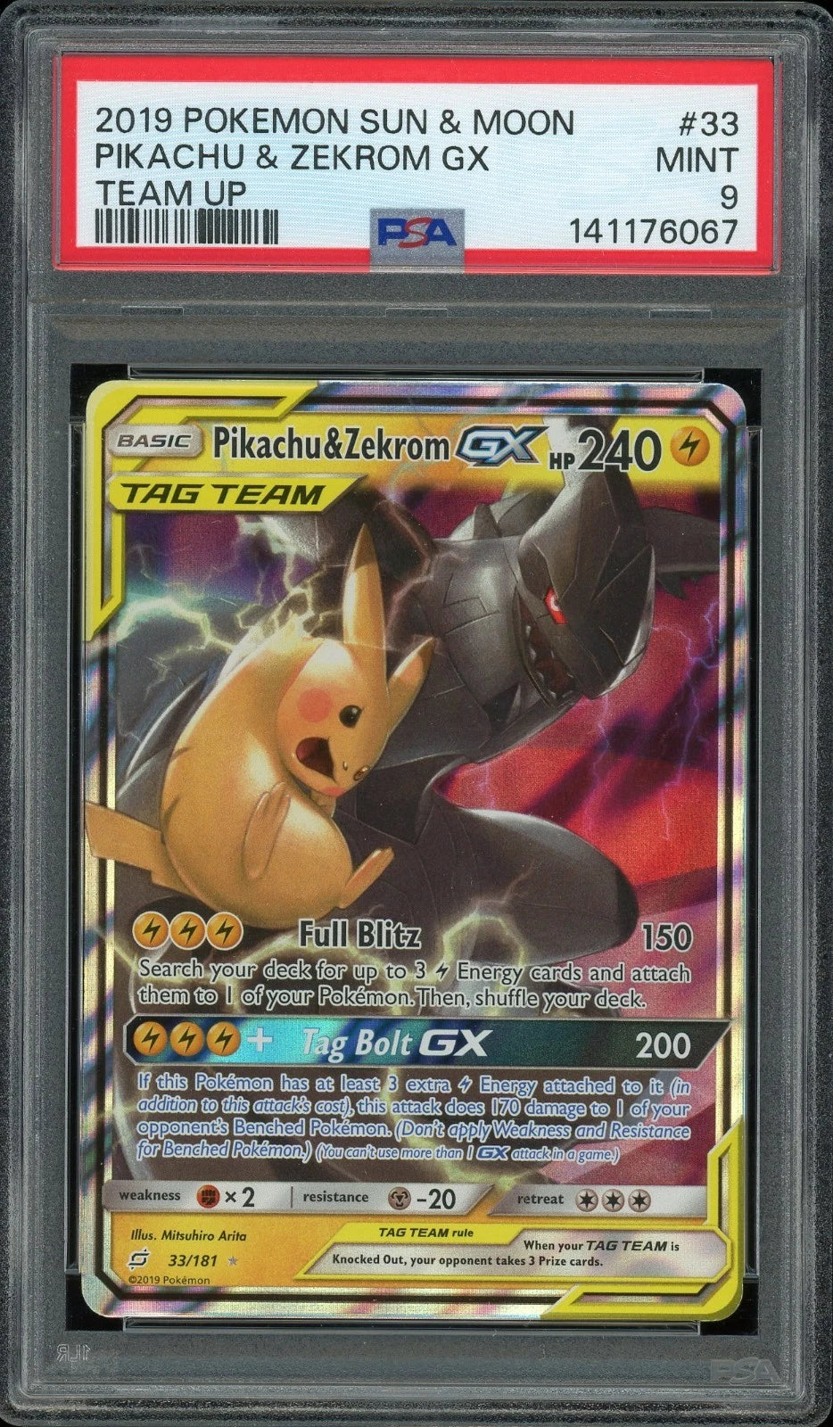 2019 Pokemon Sun & Moon Team Up #33 Pikachu & Zekrom GX PSA 9 Mint