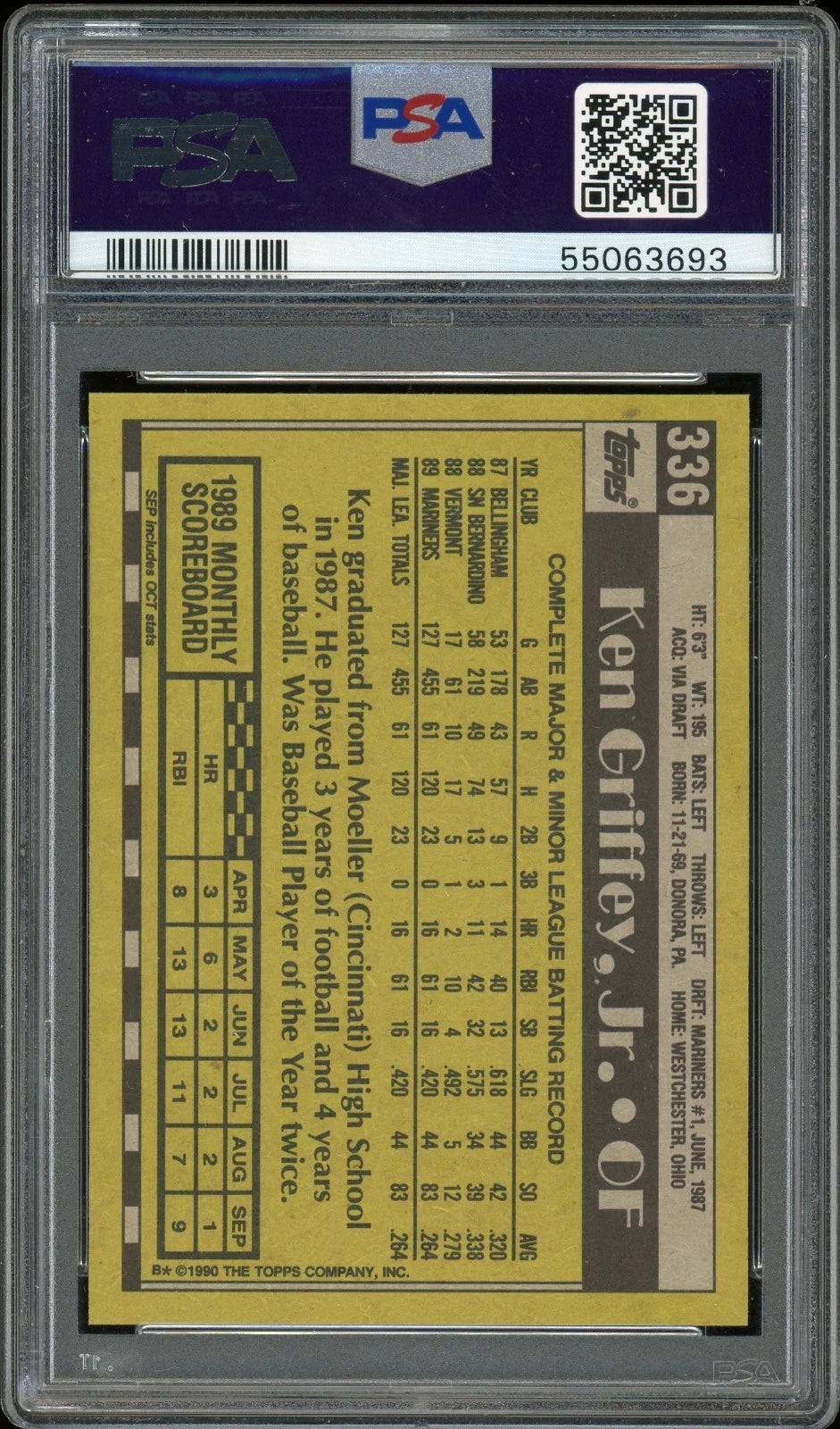 1990 Topps #336 Ken Griffey Jr. PSA 8 NM-MT