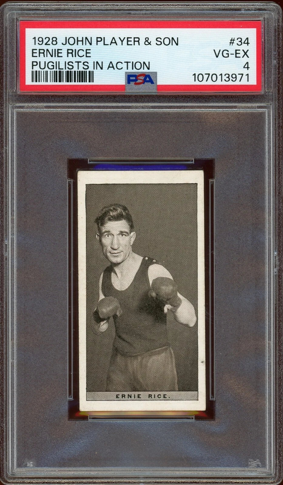1928 John Player & Son #34 Ernie Rice Pugilists in Action PSA 4 VG-EX