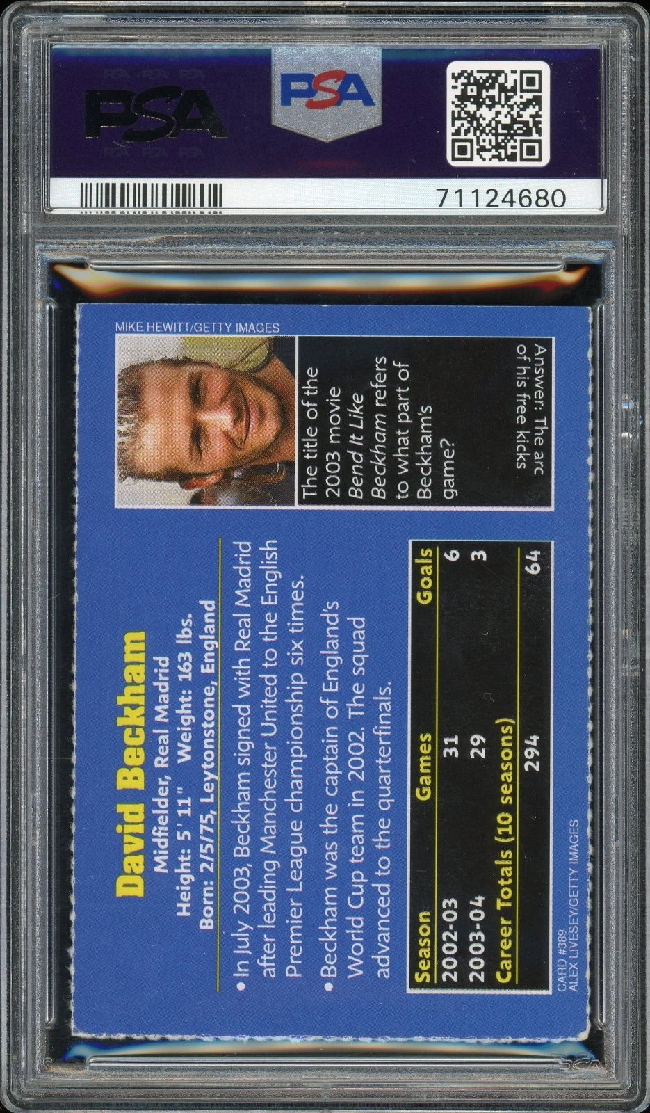 2004 Sports Illustrated for Kids David Beckham #389 PSA 4 VG-EX