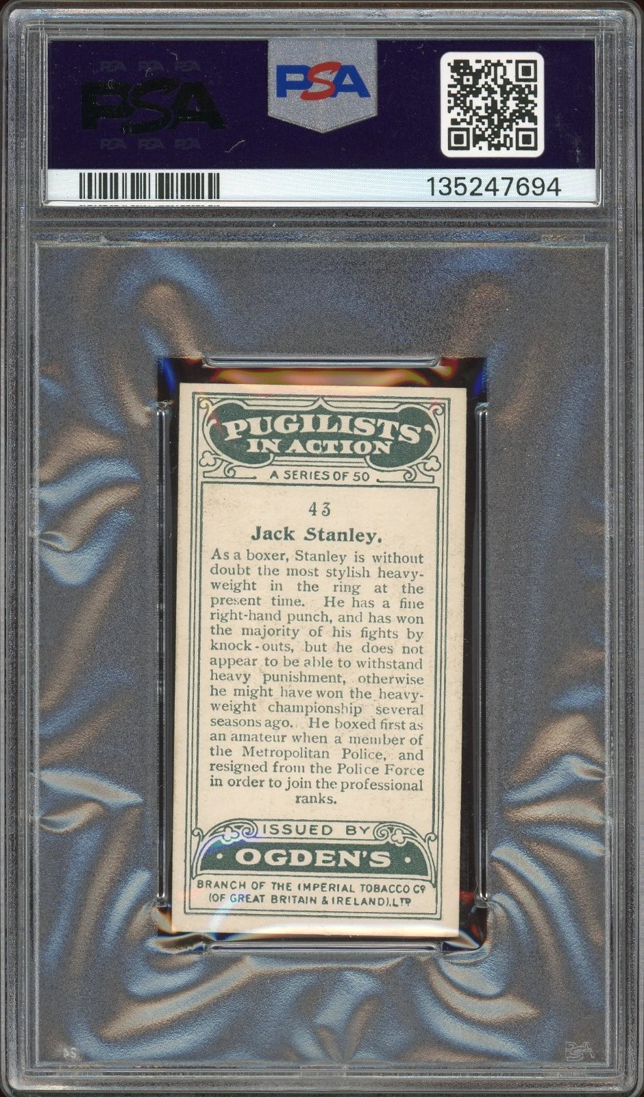 1928 Ogden's LTD #43 Jack Stanley Pugilists in Action PSA 8 NM-MT