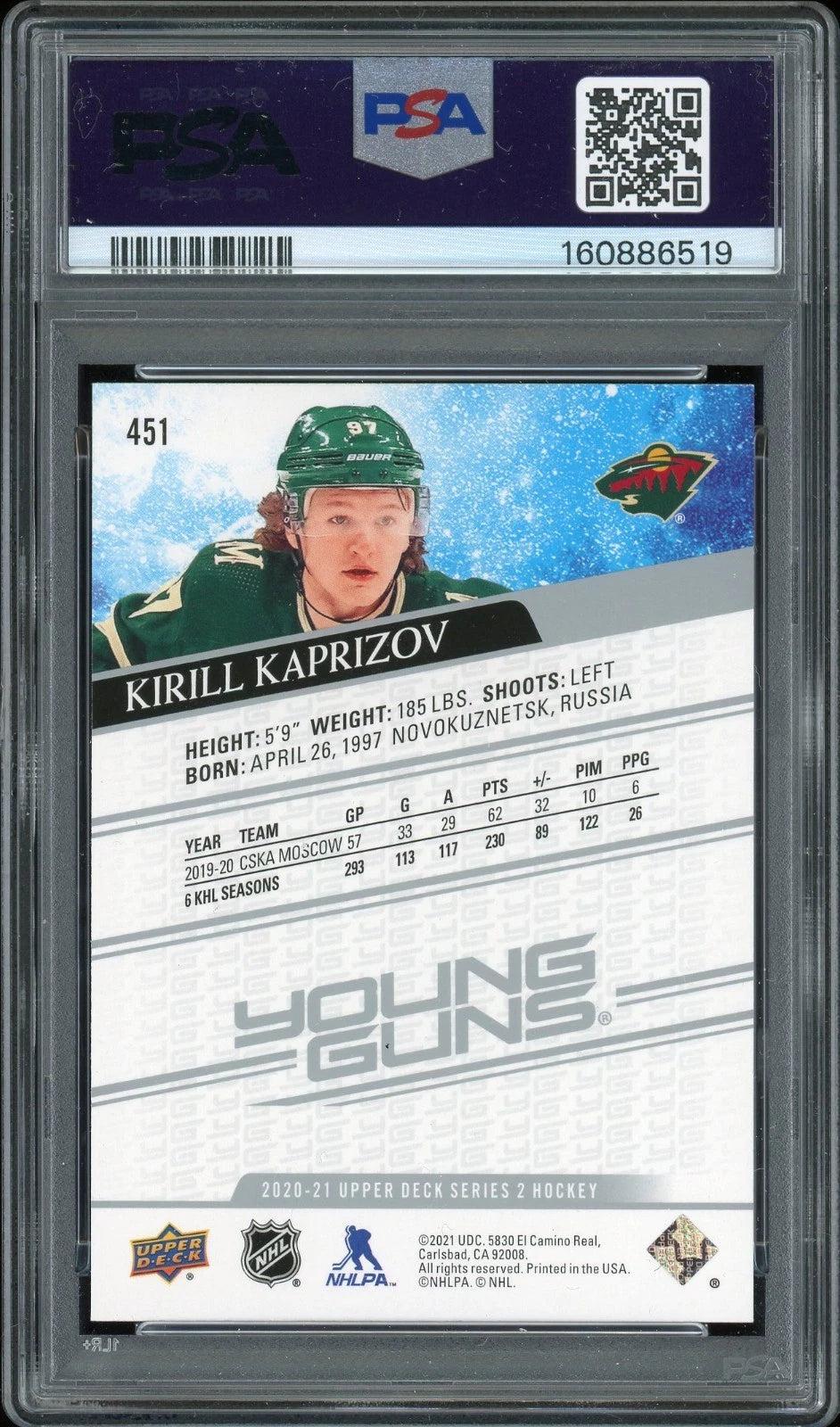 2020 Upper Deck #451 Kirill Kaprizov PSA 9 Mint