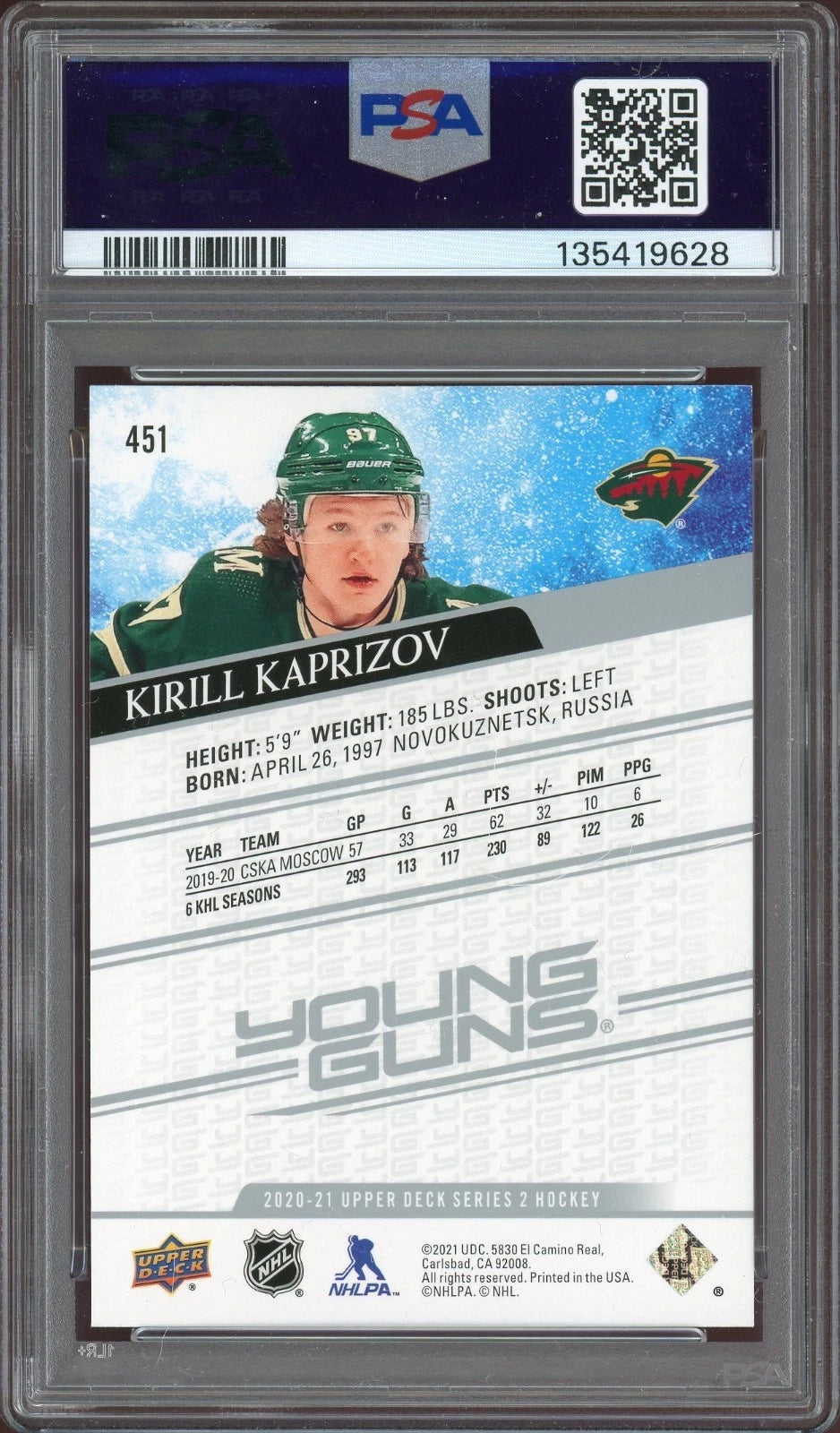 2020 Upper Deck #451 Kirill Kaprizov PSA 9 Mint