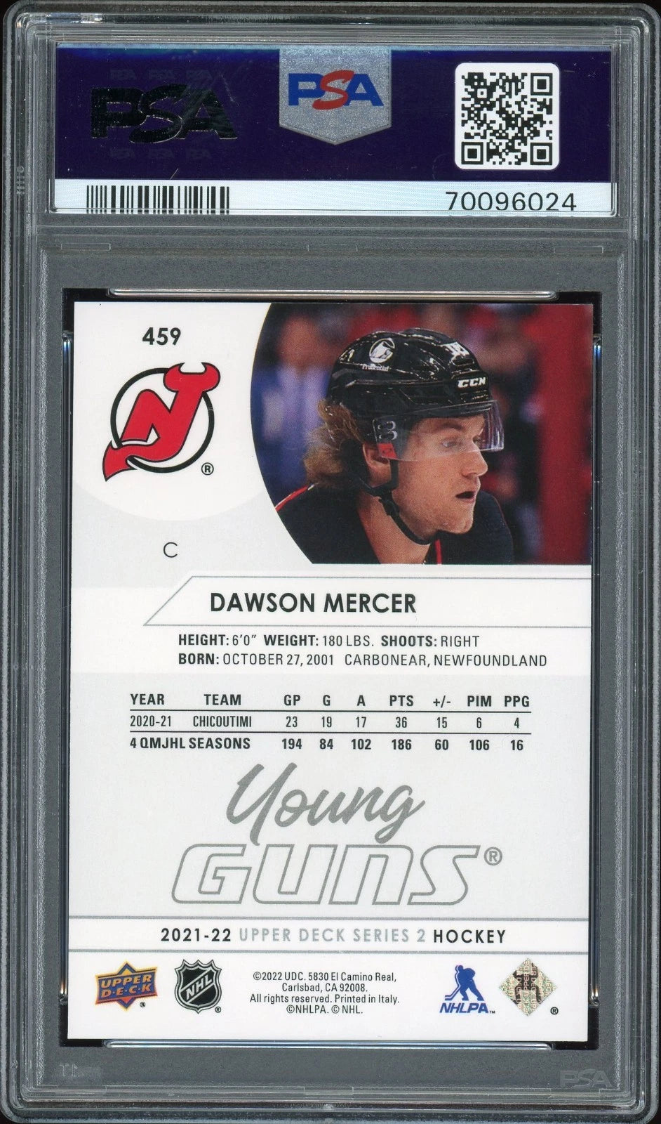 2021 Upper Deck #459 Dawson Mercer PSA 10 GEM MT