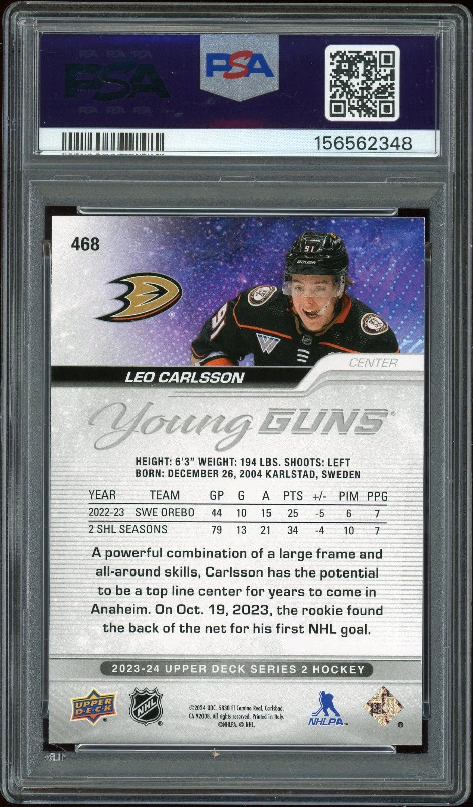 2023 Upper Deck #468 Leo Carlsson PSA 9 Mint
