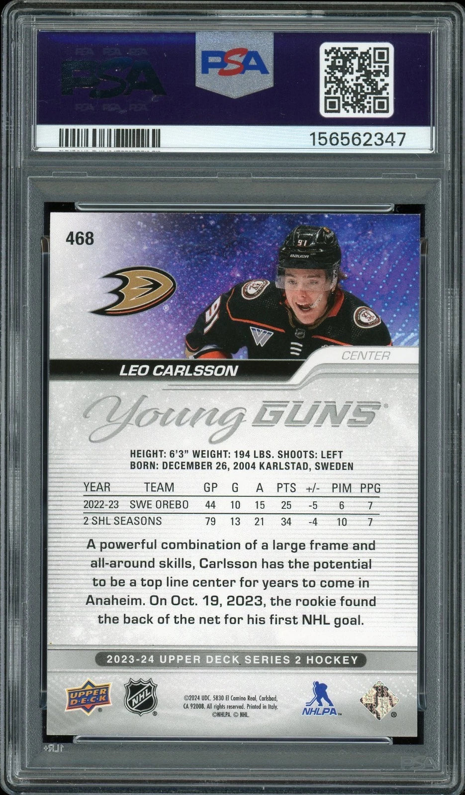 2023 Upper Deck #468 Leo Carlsson PSA 9 Mint
