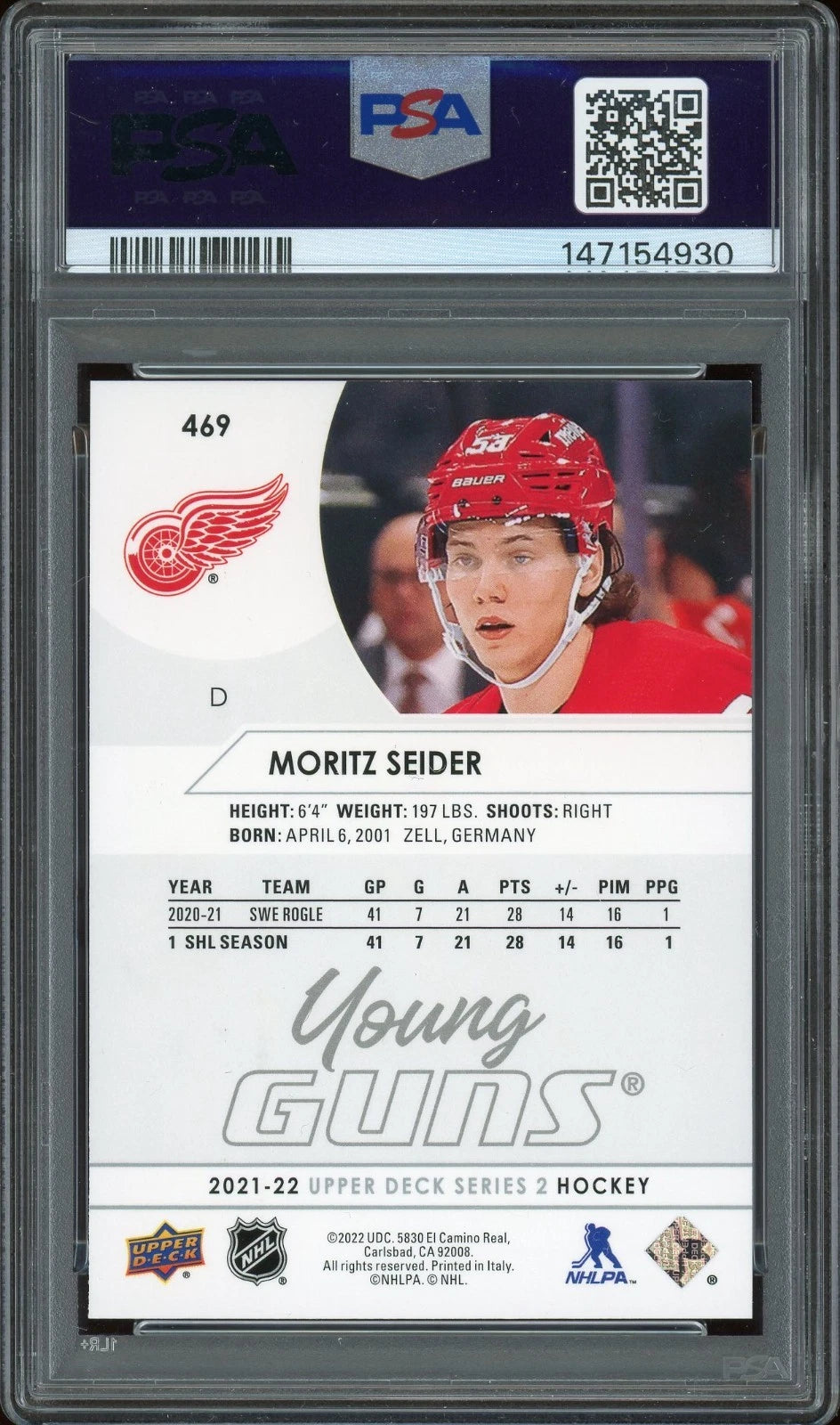 2021 Upper Deck #469 Moritz Seider PSA 9 Mint