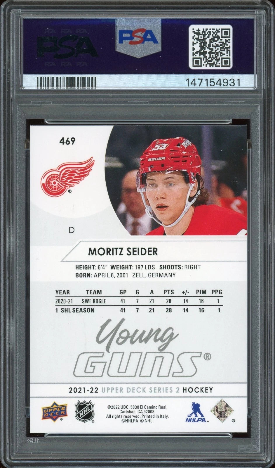 2021 Upper Deck #469 Moritz Seider PSA 9 Mint