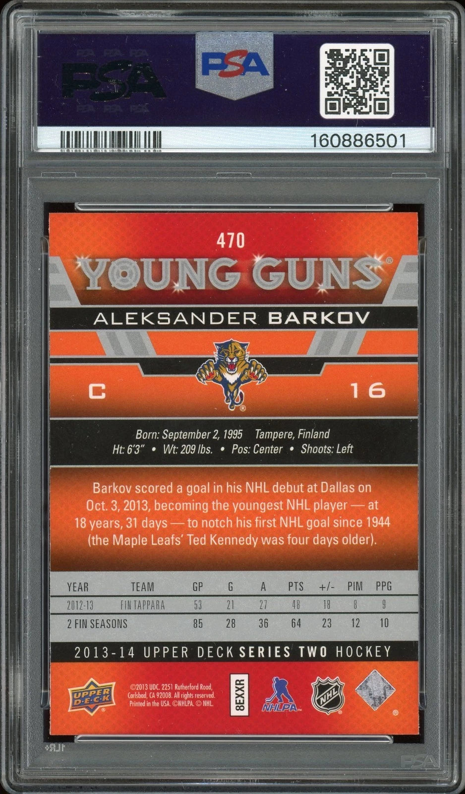 2013 Upper Deck #470 Aleksander Barkov PSA 9 Mint