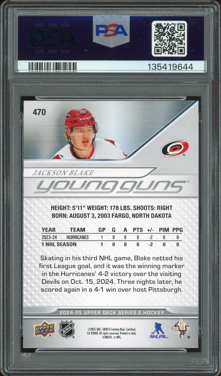 2024 Upper Deck #470 Jackson Blake PSA 9 Mint