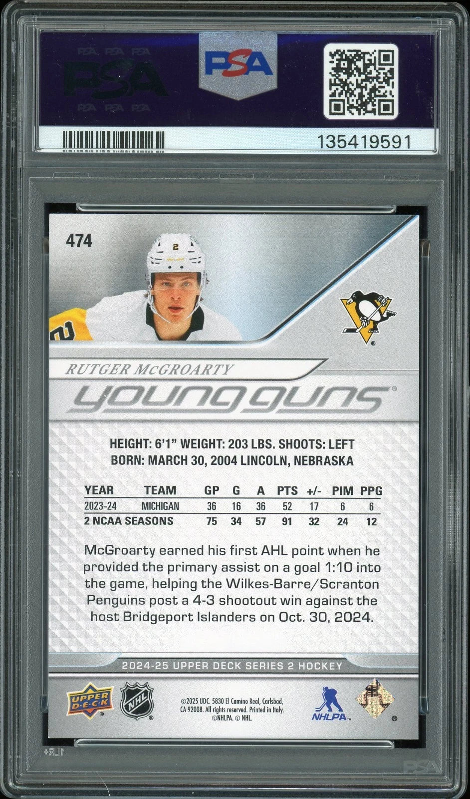 2024 Upper Deck #474 Rutger McGroarty PSA 9