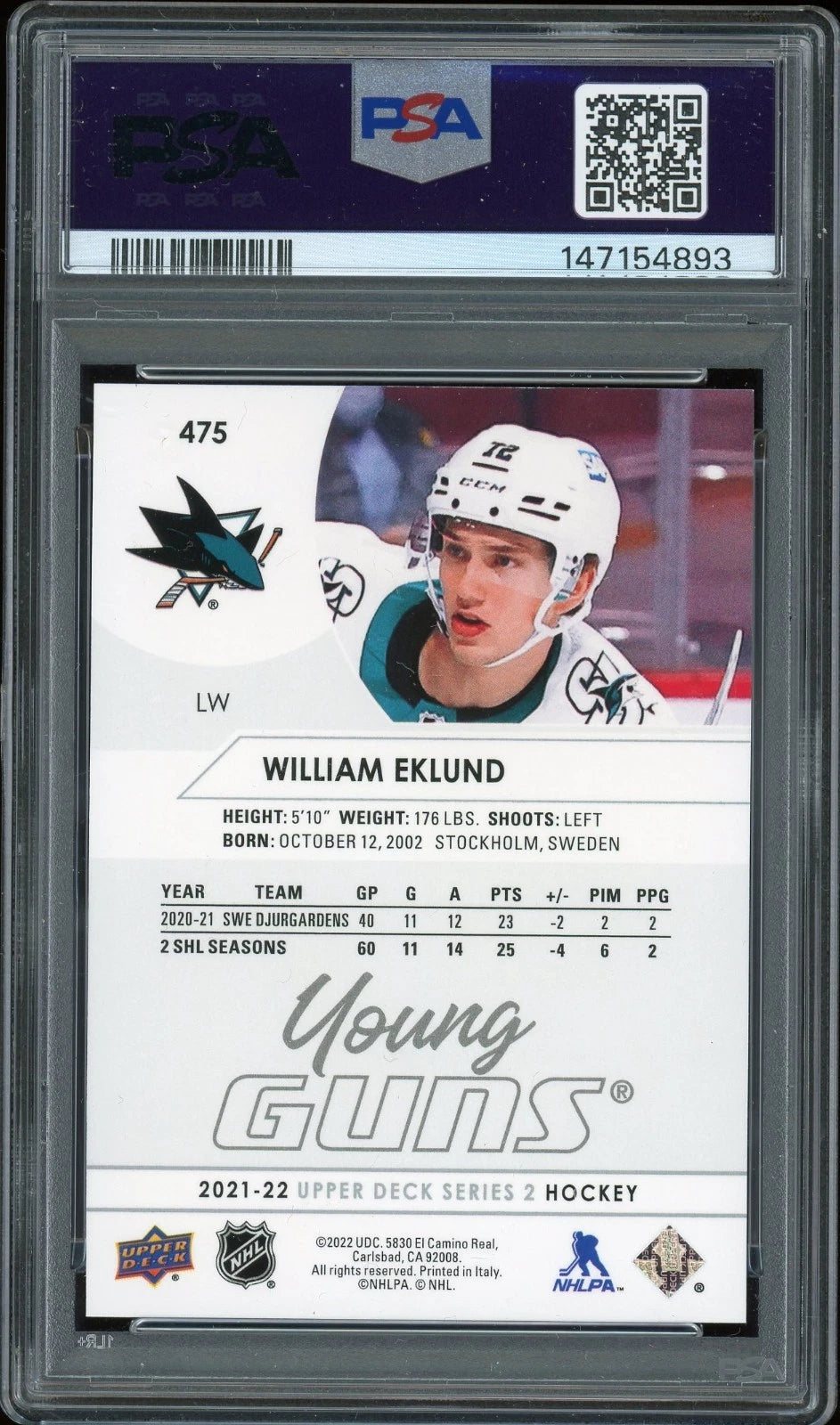 2021 Upper Deck #475 William Eklund PSA 8 NM-MT