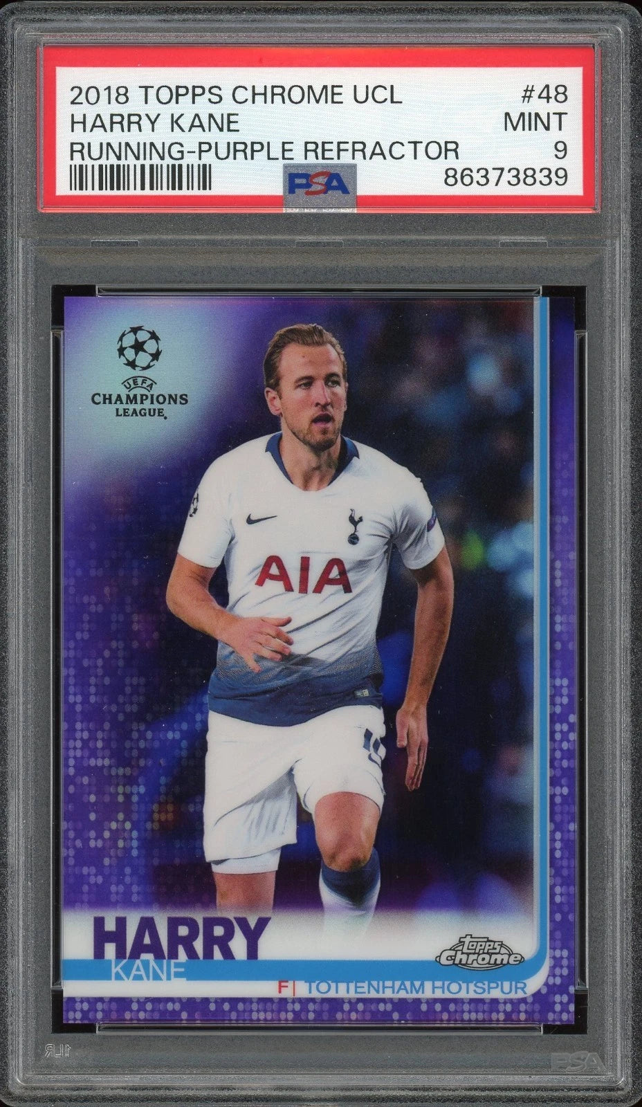 2018 Topps Chrome UCL #48 Harry Kane Running Purple Refractor PSA 9 Mint