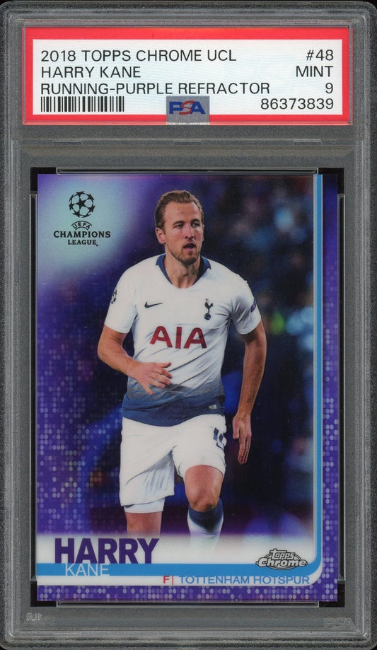 2018 Topps Chrome UCL #48 Harry Kane Running Purple Refractor PSA 9 Mint