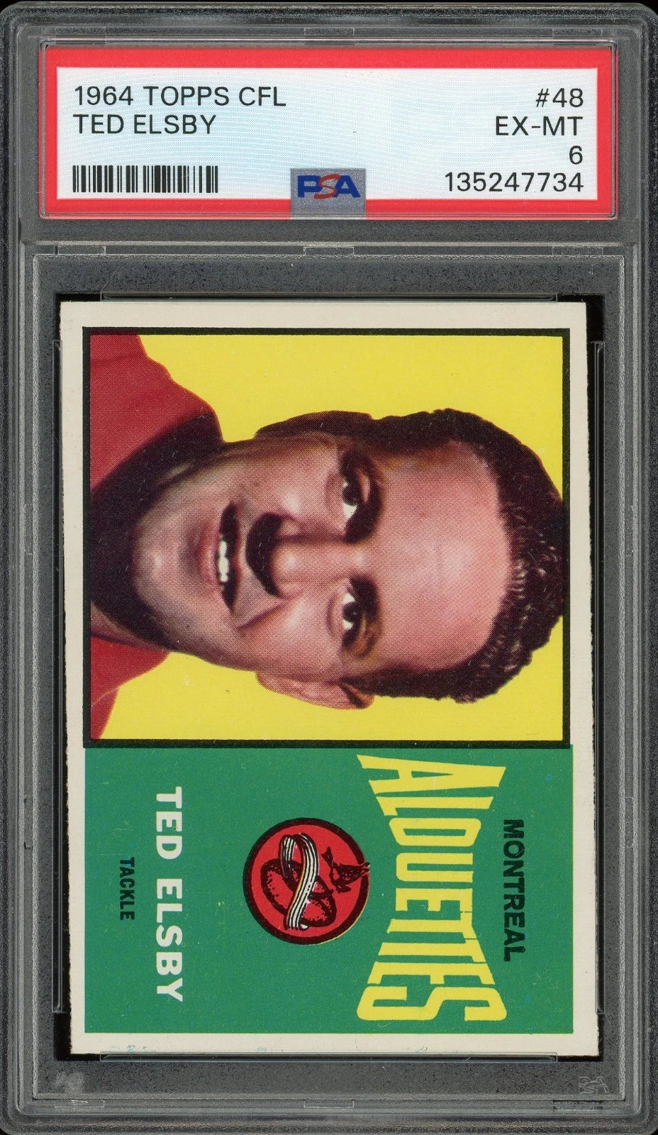 1964 Topps CFL #48 Ted Elsby PSA 6 EX-MT