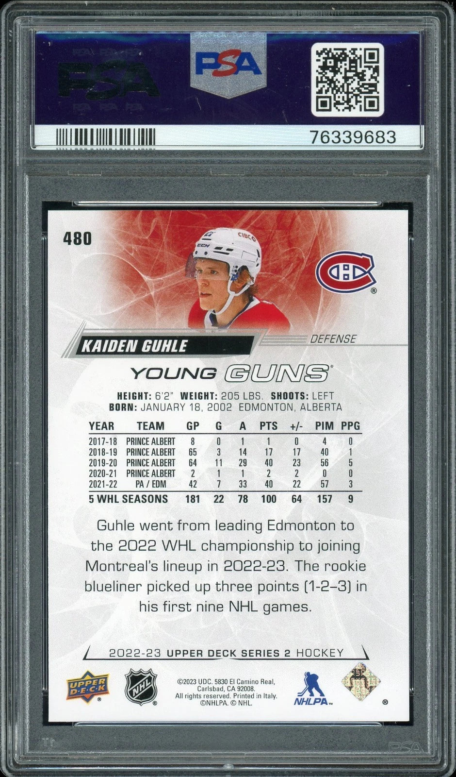 2022 Upper Deck #480 Kaiden Guhle PSA 10 GEM MT