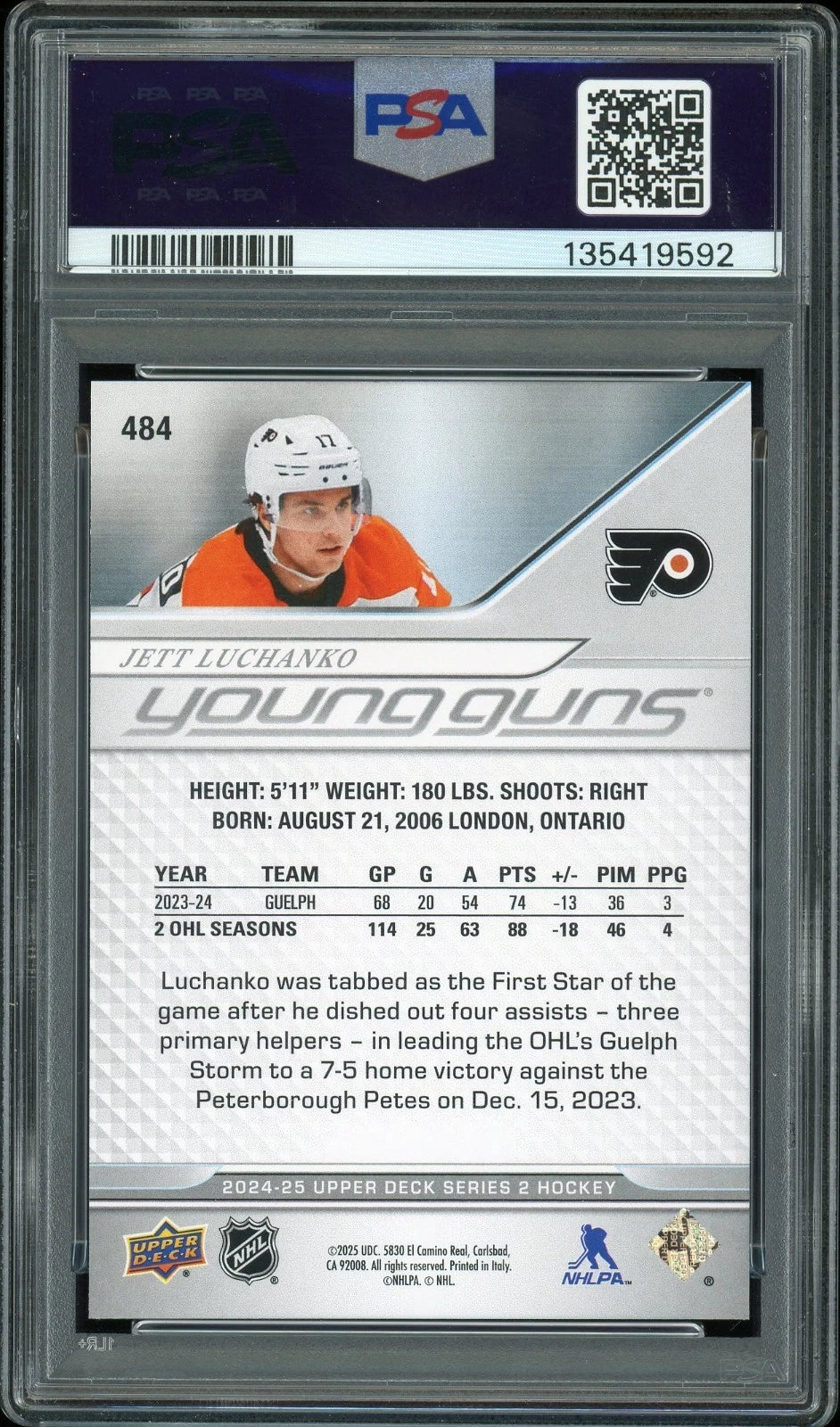 2024 Upper Deck #484 Jett Luchanko PSA 9 Mint