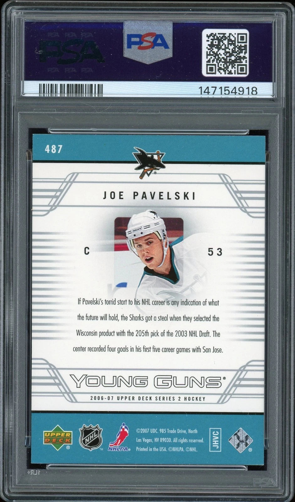 2006 Upper Deck #487 Joe Pavelski PSA 8 NM-MT