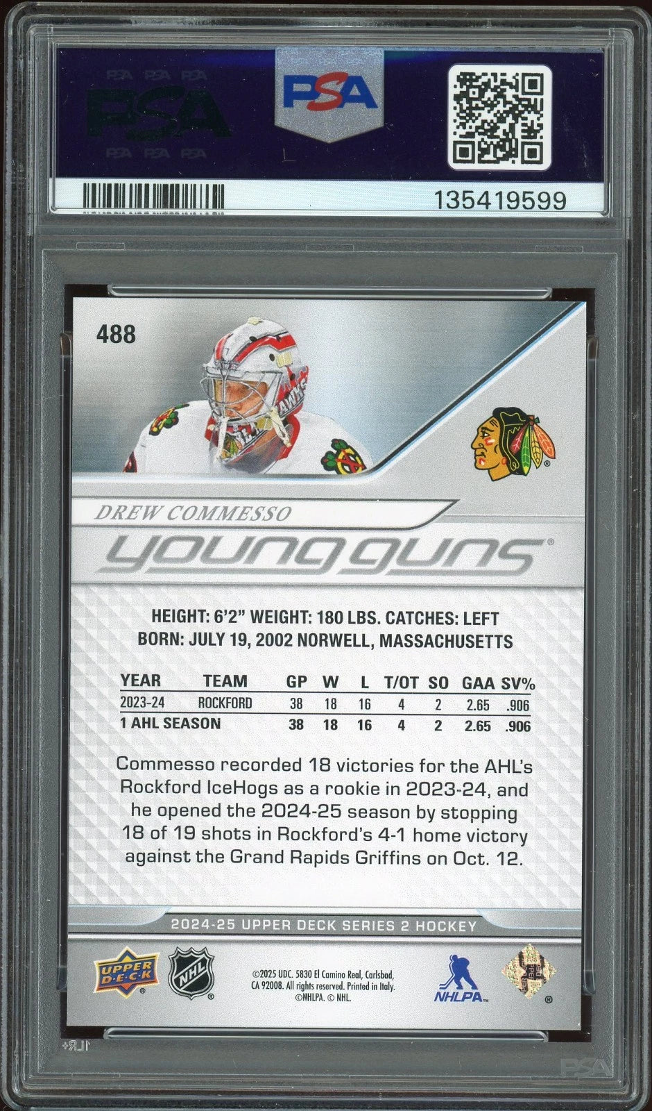 2024 Upper Deck #488 Drew Commesso PSA 8 NM-MT