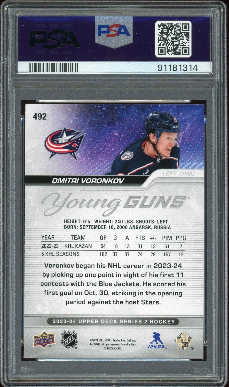 2023 Upper Deck #492 Dmitri Voronkov PSA 9
