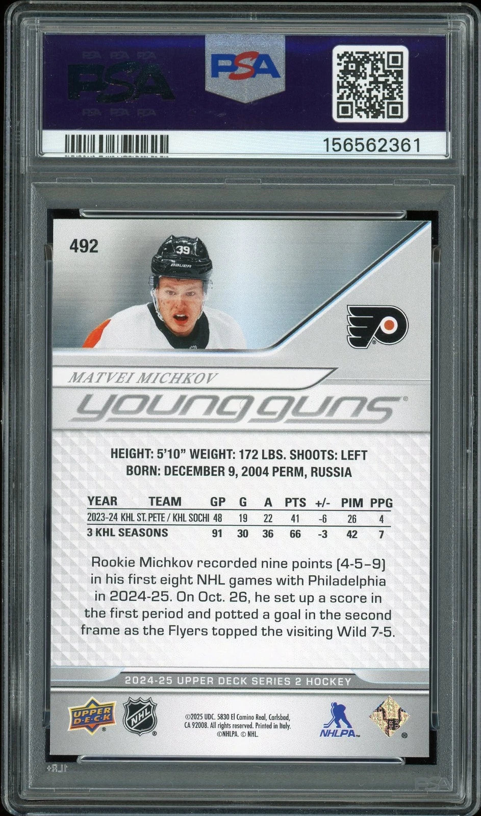 2024 Upper Deck #492 Matvei Michkov PSA 9 Mint
