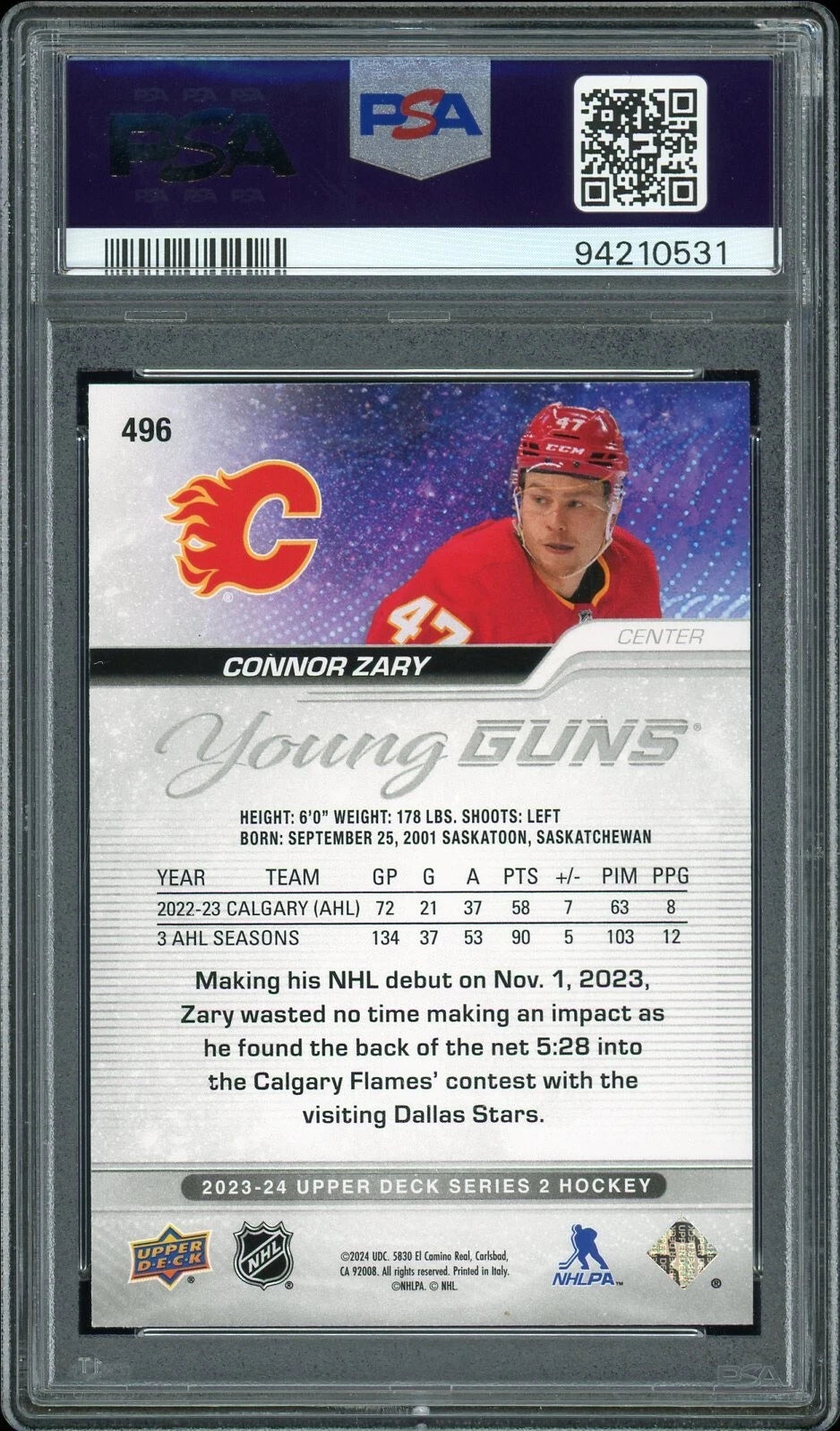 2023 Upper Deck #496 Connor Zary PSA 9