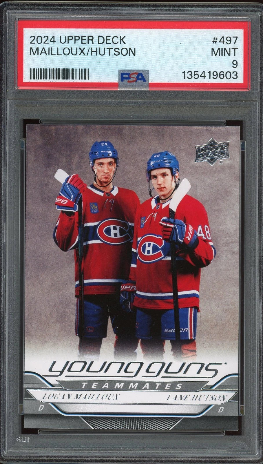 2024 Upper Deck #497 Mailloux / Hutson PSA 9 Mint