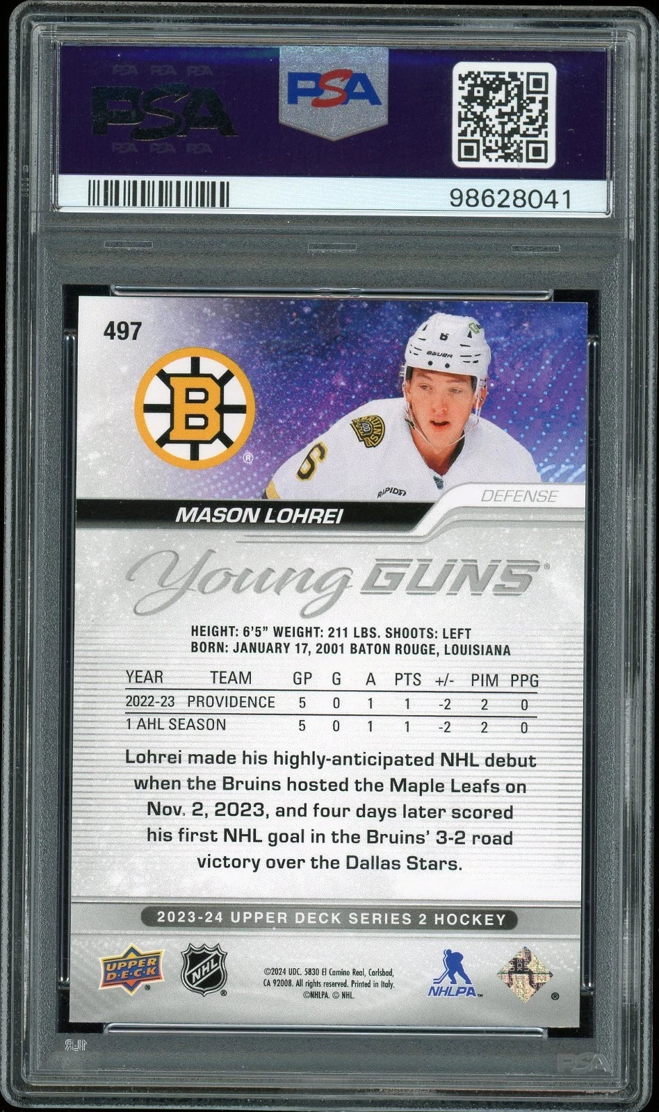 2023 Upper Deck #497 Mason Lohrei PSA 10 GEM MT
