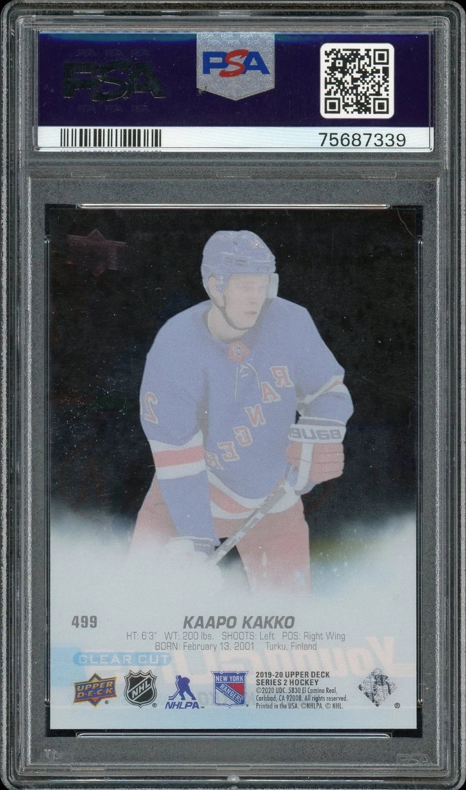2019 Upper Deck #499 Kaapo Kakko Clear Cut PSA 10 GEM MT
