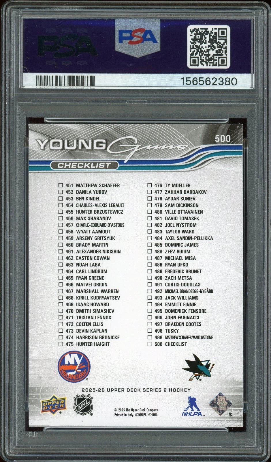 2025 Upper Deck #500 Schaefer / Misa Deluxe PSA 8 NM-MT