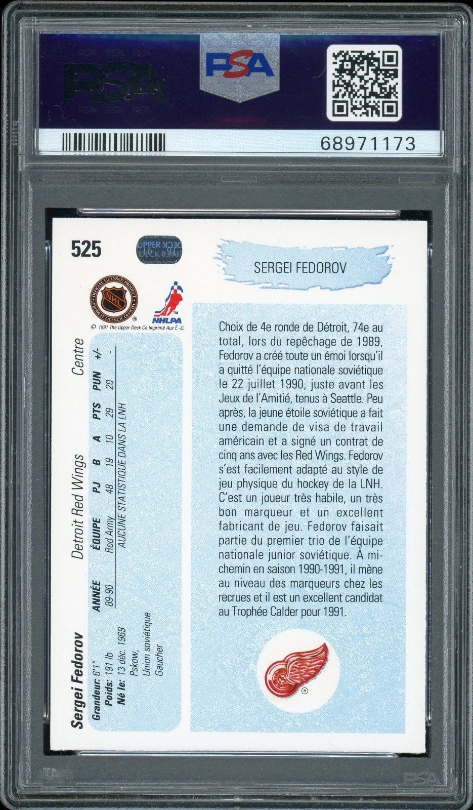 1990 Upper Deck French #525 Sergei Fedorov PSA 9 Mint