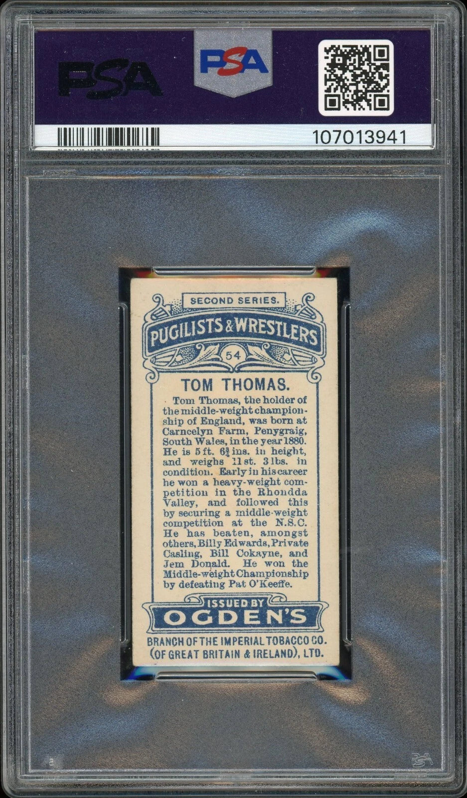 1909 Ogden's LTD #54 Tom Thomas Pugilists & Wrestlers PSA 4 VG-EX