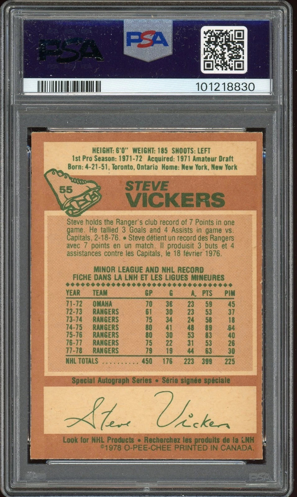 1978 O-Pee-Chee #55 Steve Vickers PSA 7 NM