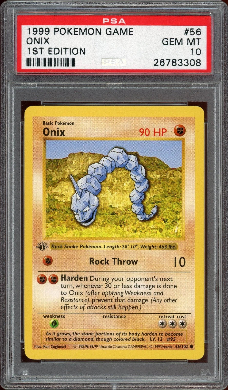 1999 Pokemon Game 1st Edition #56 Onix PSA 10 GEM MT