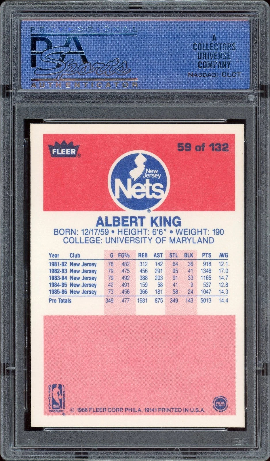 1986 Fleer #59 Albert King PSA 8 NM-MT