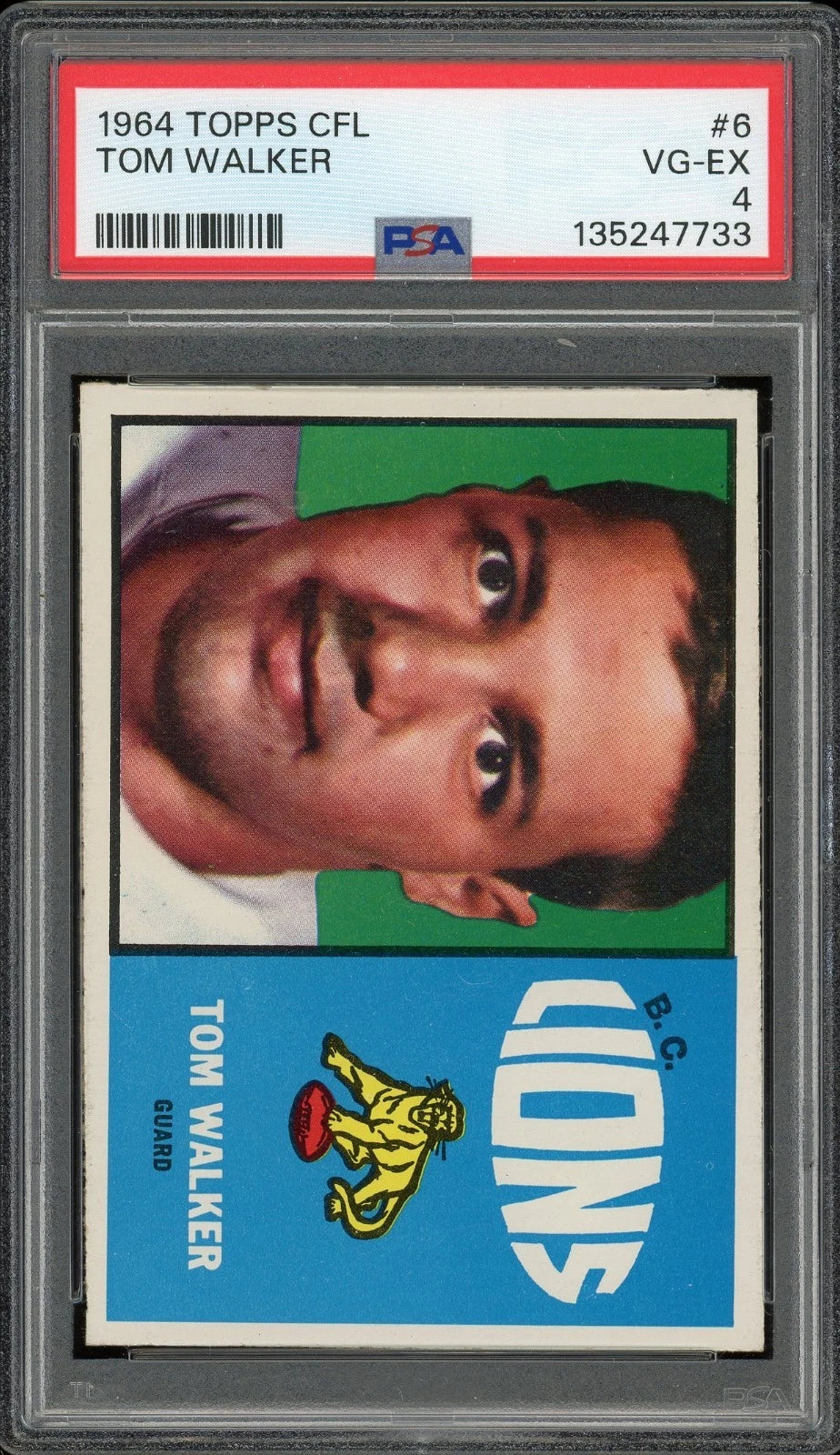 1964 Topps CFL #6 Tom Walker PSA 4 VG-EX