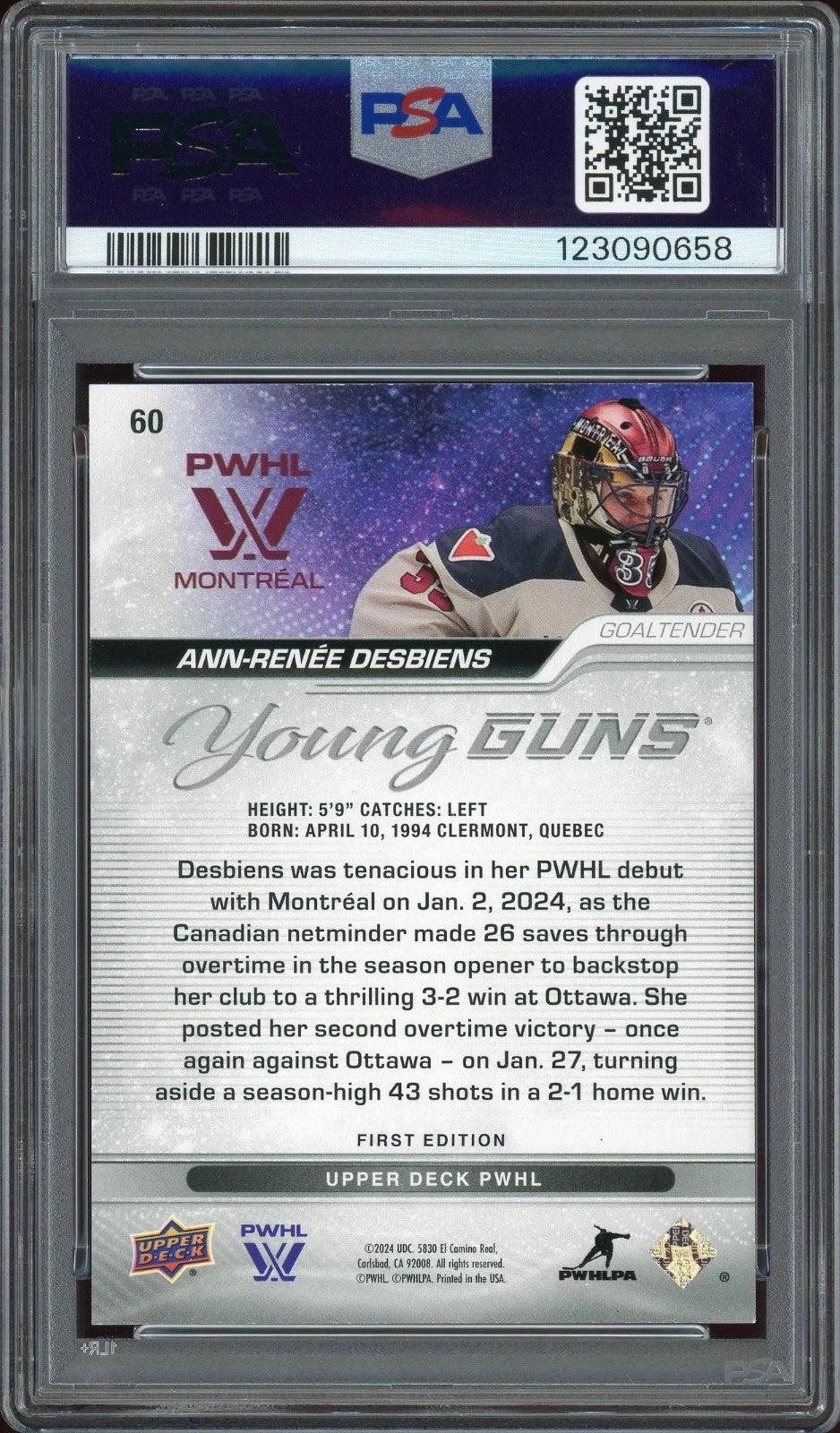 2024 UD PWHL #60 Ann-Renee Desbiens Outburst PSA 9 Mint