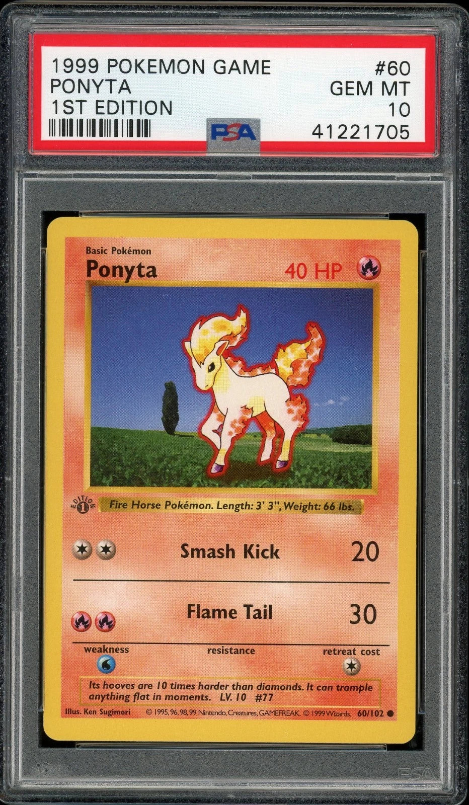 1999 Pokemon Game #60 Ponyta 1st Edition PSA 10 GEM Mt