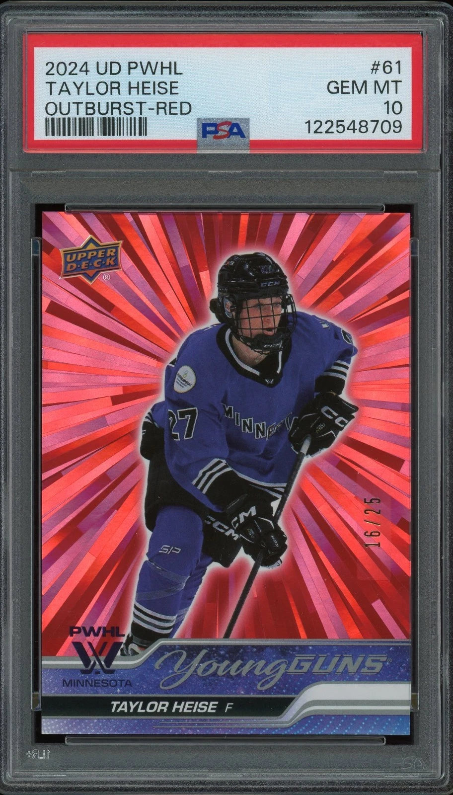 2024 UD PWHL #61 Taylor Heise Red Outburst PSA 10 GEM MT