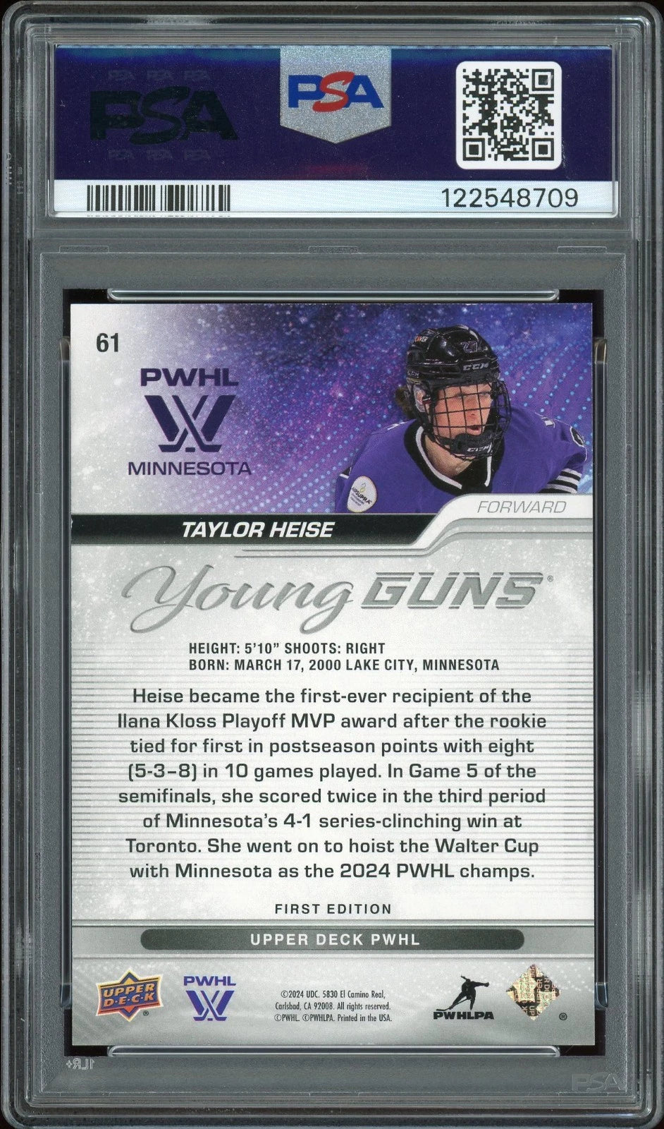 2024 UD PWHL #61 Taylor Heise Red Outburst PSA 10 GEM MT