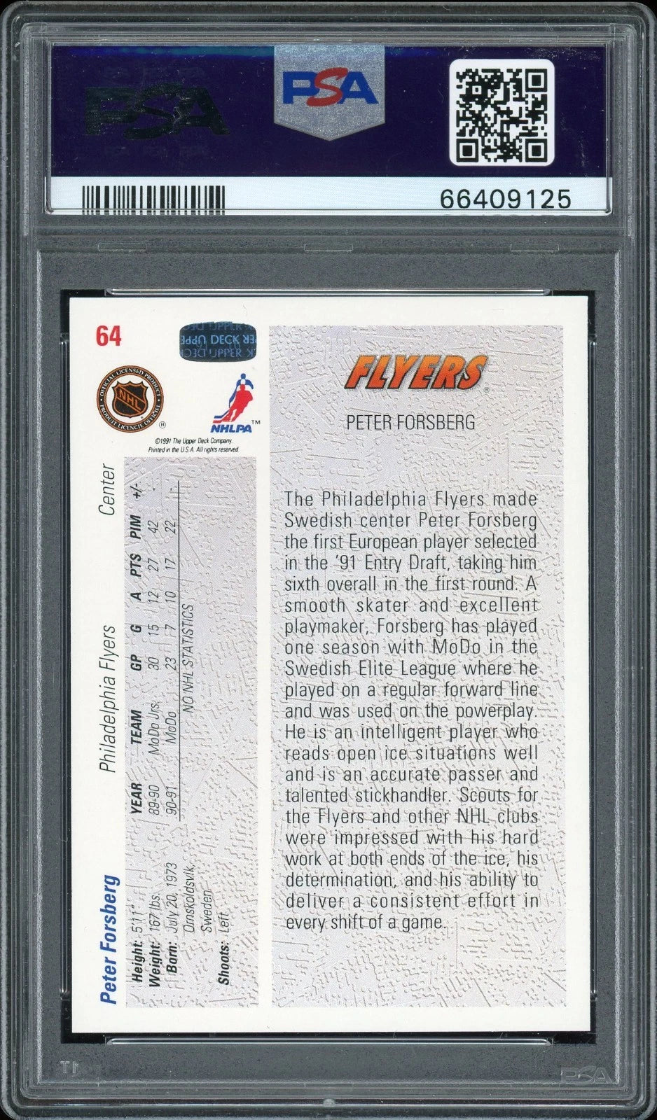 1991 Upper Deck #64 Peter Forsberg PSA 9 Mint