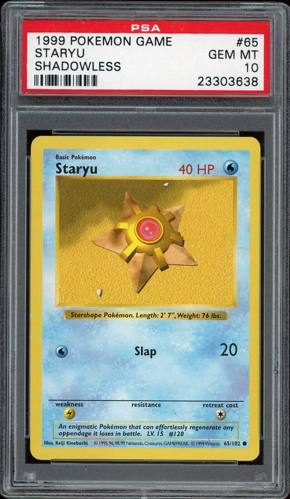 1999 Pokemon Game #65 Staryu Shadowless PSA 10